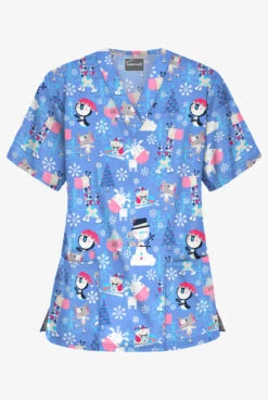 Butter-Soft Holiday Party Ceil Women's 3-Pocket V-Neck Print Scrub Top
