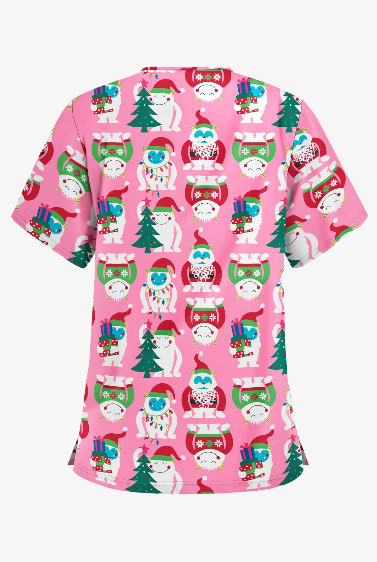 Butter-Soft Happy Monsters Pink Women's 3-Pocket V-Neck Print Scrub Top 2 Butter-Soft Happy Monsters Pink Women's 3-Pocket V-Neck Print Scrub Top - Image 2