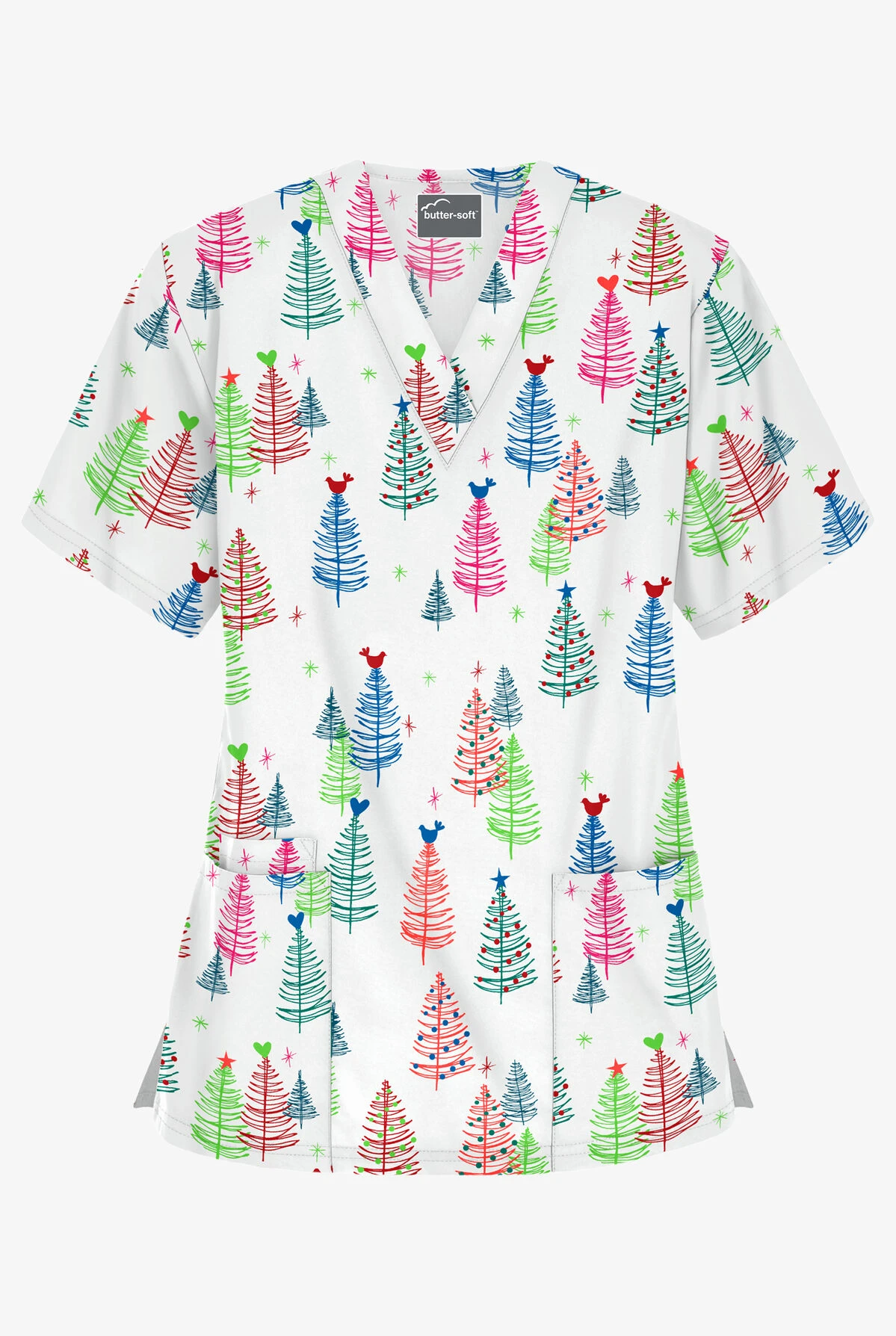 Butter-Soft Joy Forest Women's 3-Pocket V-Neck Print Scrub Top 1 Butter-Soft Joy Forest Women's 3-Pocket V-Neck Print Scrub Top