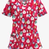 Butter-Soft North Pole Party Red Women's 3-Pocket Criss Cross Printed Scrub Top