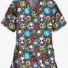 Butter-Soft Christmas Stickers Pewter Women's 2-Pocket Relaxed Fit V-Neck Print Scrub Top
