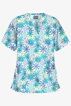 Butter-Soft Frozen Night Women's 2-Pocket Relaxed Fit V-Neck Print Scrub Top