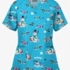 Butter-Soft Holiday Fun Turquoise Women's 2-Pocket Mock Wrap Print Scrub Top