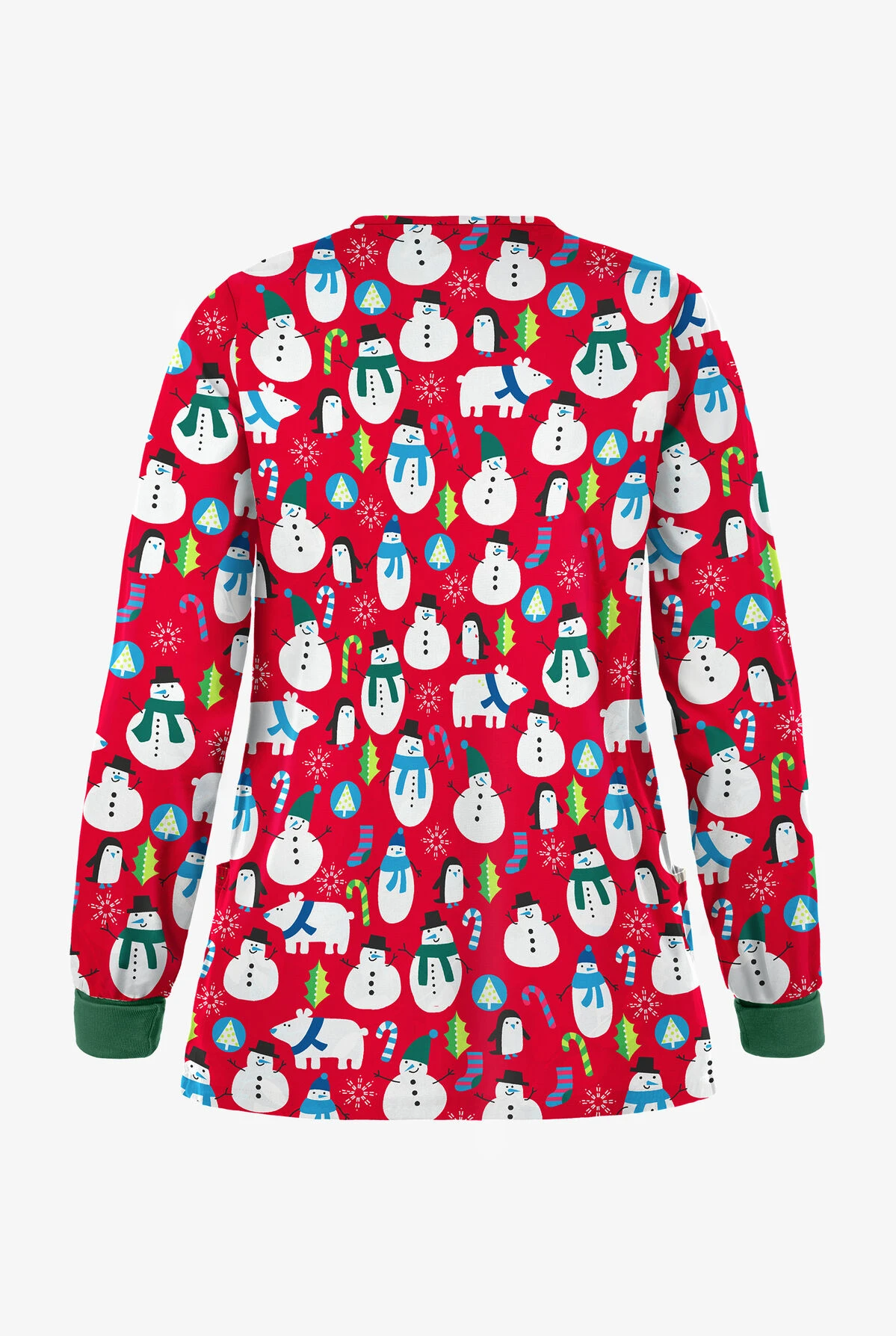 Butter-Soft North Pole Party Red Women's 2-Pocket Warm-Up Print Scrub Jacket 2 Butter-Soft North Pole Party Red Women's 2-Pocket Warm-Up Print Scrub Jacket - Image 2