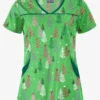 Butter-Soft Joy Forest Gecko Green Women's 4-Pocket Princess Seam Print Scrub Top