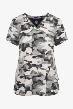 Healing Hands Stylized Camo Women's 3-Pocket STRETCH V-Neck Print Scrub Top