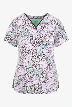 Healing Hands Wild Beauty Animal Women's 3-Pocket STRETCH V-Neck Print Scrub Top