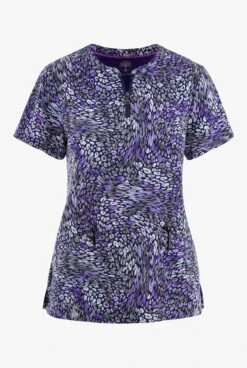 Healing Hands Wild Harmony Abstract Women's 3-Pocket STRETCH Zip Neck Print Scrub Top