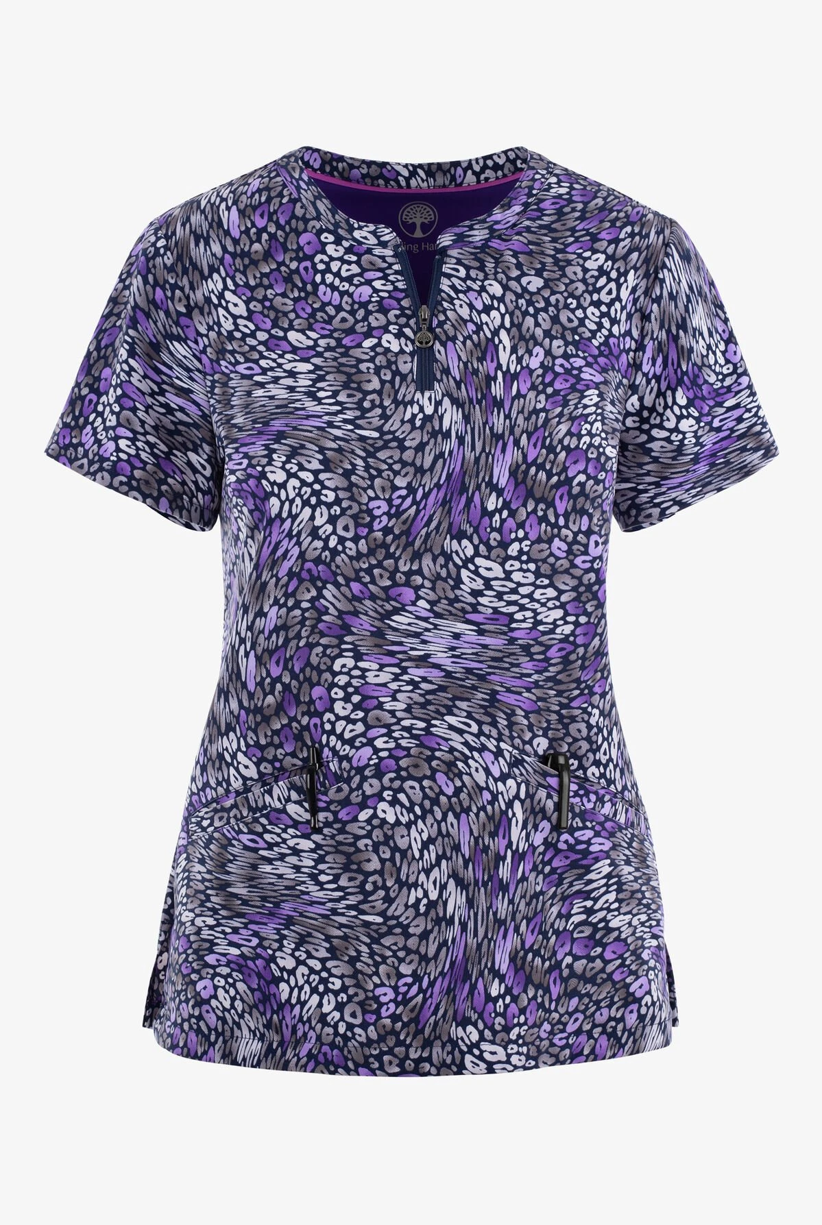 Healing Hands Wild Harmony Abstract Women's 3-Pocket STRETCH Zip Neck Print Scrub Top 1 Healing Hands Wild Harmony Abstract Women's 3-Pocket STRETCH Zip Neck Print Scrub Top