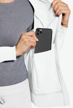 Healing Hands 360 Carly Women's 5-Pocket STRETCH Zip-Up Stand Collar Scrub Jacket -Cherokee Shop HE5068 092223 WHITE 4 HV