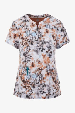 Healing Hands Water Colors Women's 3-pocket STRETCH Mandarin Collar Print Scrub Top