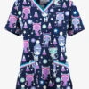 UA Butter-Soft STRETCH Christmas Kitties Navy Women's V-Neck 3 Pocket Print Scrub Top