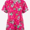 FUNSCRUBS- Tom & Jerry Palm Trees Women's 2-Pocket STRETCH V-Neck Print Scrub Top