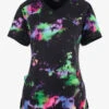 Cherokee Infinity Color-blur Texture Tie Dye Women's 3-Pocket STRETCH Mock Wrap Print Scrub Top
