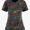 Cherokee Infinity Pop Beats EKG Hearts Women's 3-Pocket STRETCH V-Neck Print Scrub Top