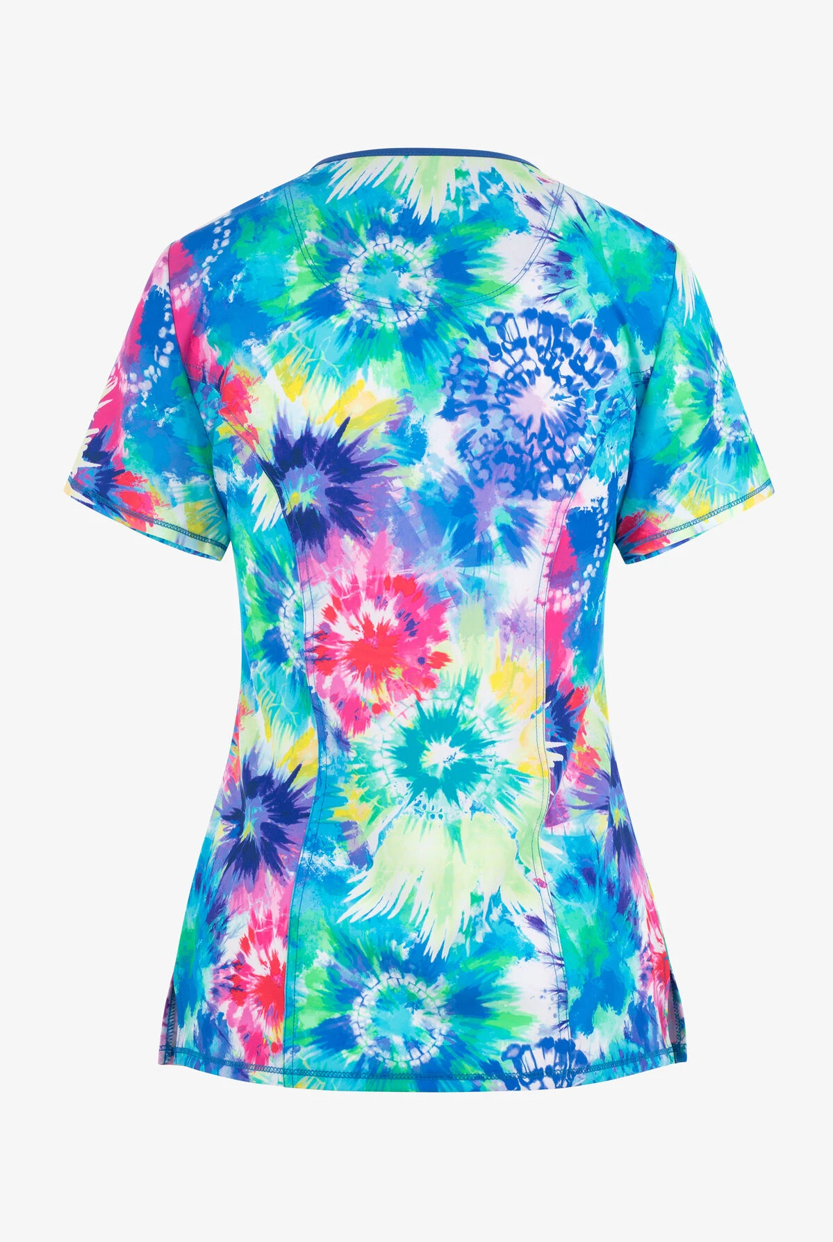 Cherokee Infinity Tie Dye Burst Women's 3-Pocket STRETCH Notched Round Neck Print Scrub Top 2 Cherokee Infinity Tie Dye Burst Women's 3-Pocket STRETCH Notched Round Neck Print Scrub Top - Image 2