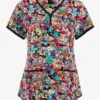 Koi Tokidoki Stay Groovy Women's 2-Pocket STRETCH Y-Neck Print Scrub Top