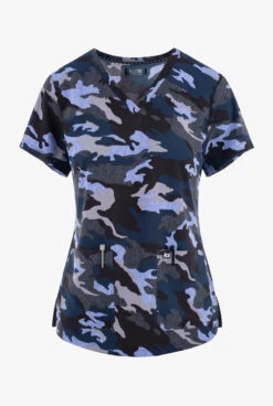 Koi Next Gen Heathered Camo Women's 2-Pocket STRETCH V-Neck Print Scrub Top