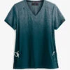 Koi Basics Caribbean Heather Ombre Cali Women's 2-Pocket V-Neck Print Scrub Top
