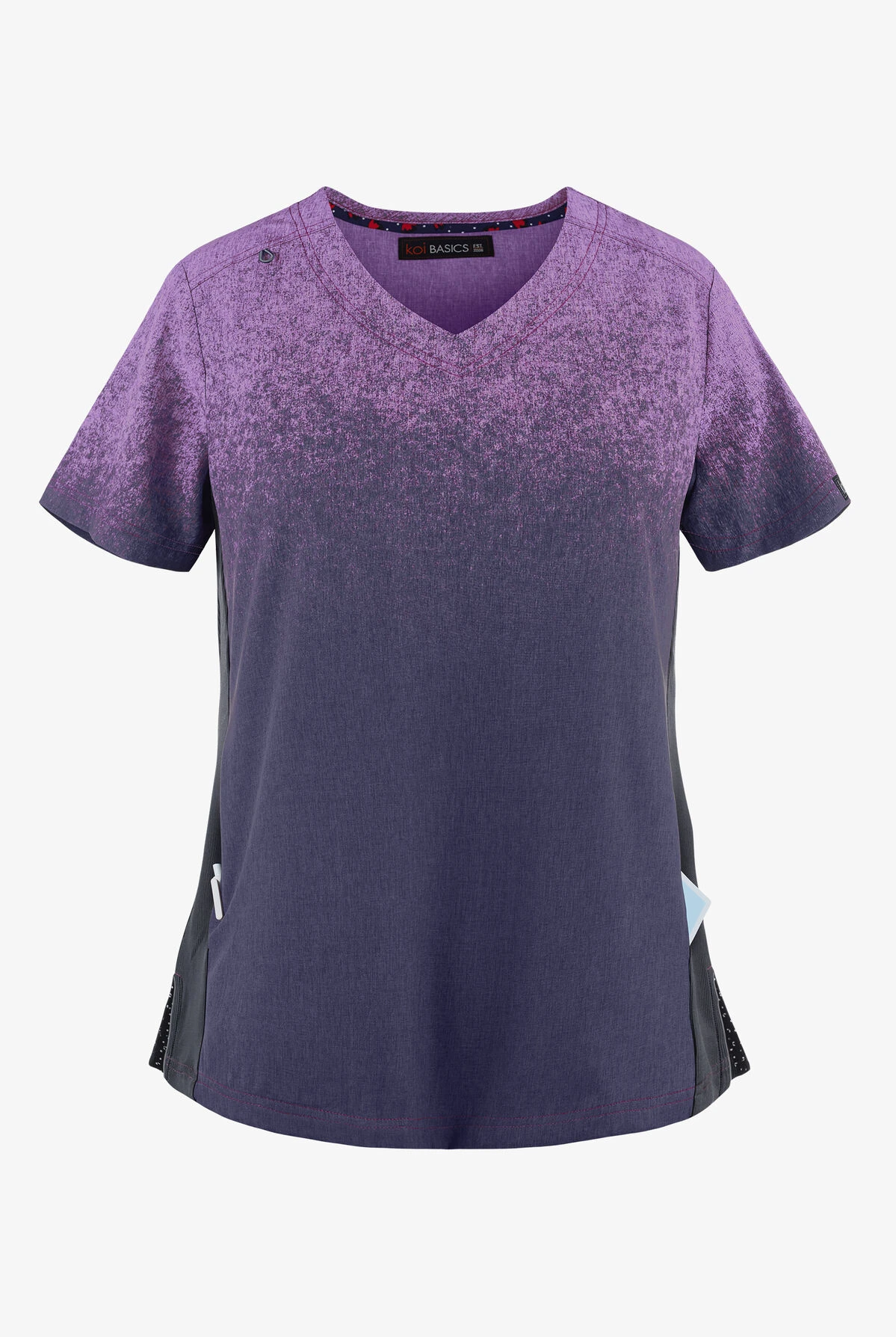 Koi Basics Heather Wisteria/Charcoal Women's 2-Pocket Ombre Print Scrub Top 1 Koi Basics Heather Wisteria/Charcoal Women's 2-Pocket Ombre Print Scrub Top