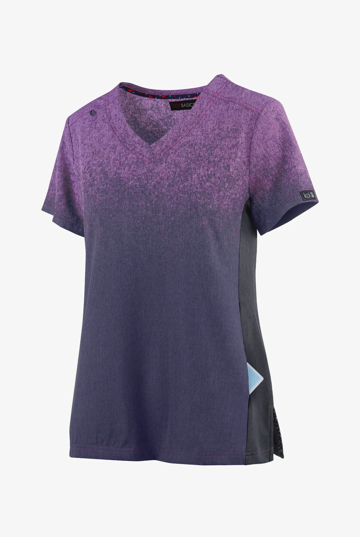 Koi Basics Heather Wisteria/Charcoal Women's 2-Pocket Ombre Print Scrub Top 3 Koi Basics Heather Wisteria/Charcoal Women's 2-Pocket Ombre Print Scrub Top - Image 3