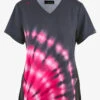Koi Basics Tie Dye Burst Flamingo Women's 2-Pocket STRETCH V-Neck Print Scrub Top