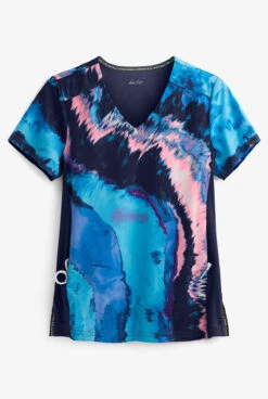 Koi Lite™ Reform Blue Marble Women's 2-Pocket V-Neck Print Scrub Top