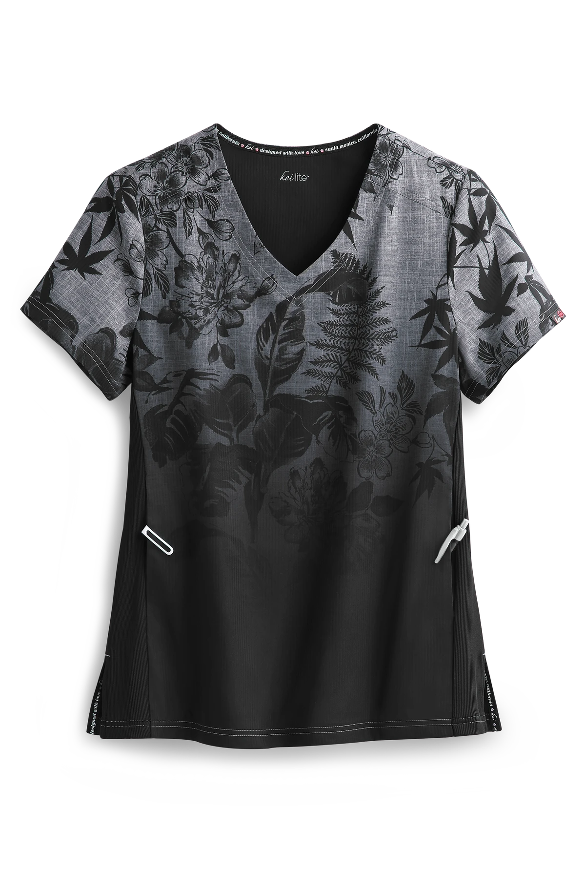 Koi Lite™ Eastern Dreams Platinum Ombre Women's 2-Pocket V-Neck Print Scrub Top 1 Koi Lite™ Eastern Dreams Platinum Ombre Women's 2-Pocket V-Neck Print Scrub Top