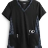 Koi Next Gen Better Than Ever Black Women's 3-Pocket V-Neck Print Scrub Top