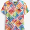 Koi Basics Colorful Pride Patch Unisex 1-Pocket STRETCH V-Neck Print Scrub Top