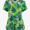 Koi Planet Koi Breezy Palm Women's 2-Pocket STRETCH V-Neck Print Scrub Top