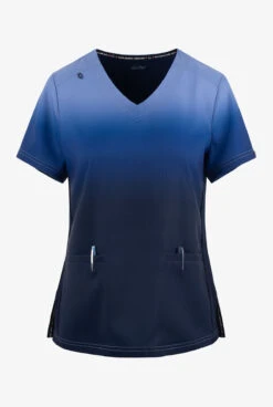 Koi Lite Ceil/Navy Ombre Women's 2-Pocket STRETCH V-Neck Print Scrub Top