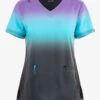 Koi Lite Wisteria/Electric Blue/Charcoal Ombre Women's 2-Pocket STRETCH V-Neck Print Scrub Top