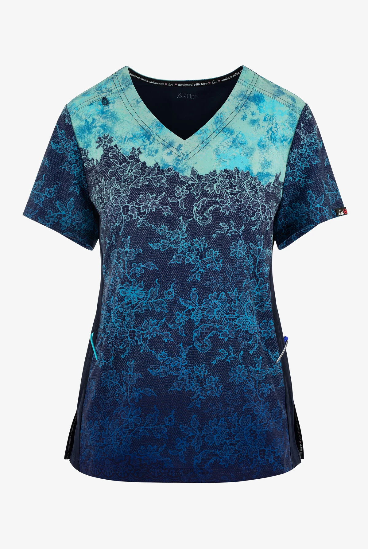 Koi Lite Chantilly Ombre Floral Women's 2-Pocket STRETCH V-Neck Print Scrub Top 1 Koi Lite Chantilly Ombre Floral Women's 2-Pocket STRETCH V-Neck Print Scrub Top