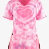 Koi Lite Tie Dye Hearts Women's 2-Pocket STRETCH V-Neck Print Scrub Top