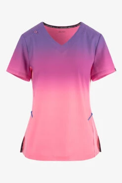 Koi Lite Wisteria/Radiant Mauve/Peony Pink Ombre Women's 2-Pocket V-Neck Print Scrub Top