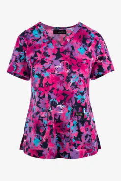 Koi Basics Brilliant Butterflies Women's 2-Pocket STRETCH V-Neck Print Scrub Top
