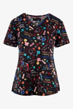 Koi Basics Germ Free Zone Women's 2-Pocket STRETCH V-Neck Print Scrub Top