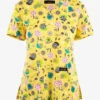 Koi Basics Sunny Snails Women's 2-Pocket STRETCH V-Neck Print Scrub Top