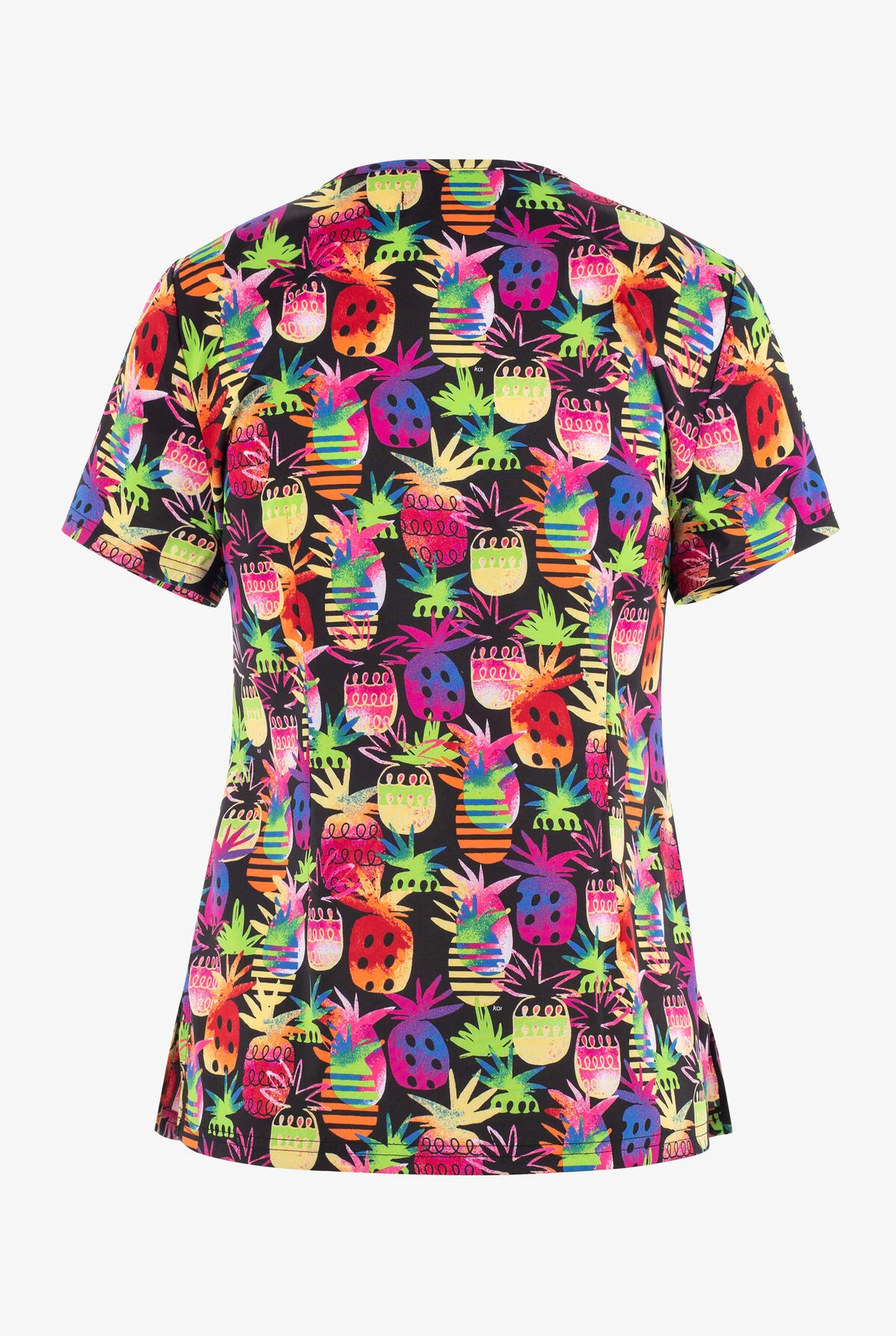 Koi Basics Colorful Tiki Pineapple Women's 2-Pocket STRETCH V-Neck Print Scrub Top 2 Koi Basics Colorful Tiki Pineapple Women's 2-Pocket STRETCH V-Neck Print Scrub Top - Image 2