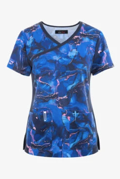 Koi Lite Marbulous Pinks Women's 2-Pocket STRETCH V-Neck Print Scrub Top