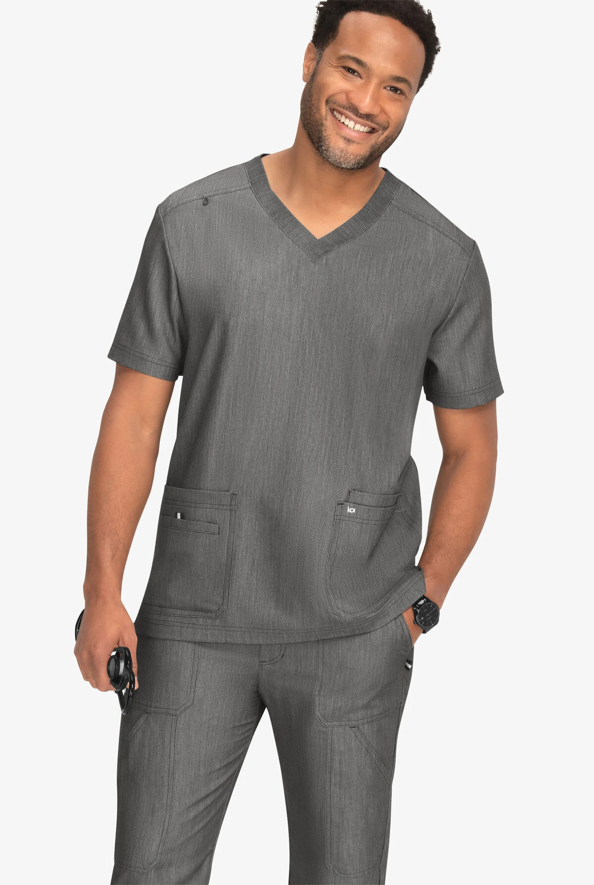 Koi Next Gen Free To Be Men's 4-Pocket STRETCH V-Neck Scrub Top 2 Koi Next Gen Free To Be Men's 4-Pocket STRETCH V-Neck Scrub Top - Image 2