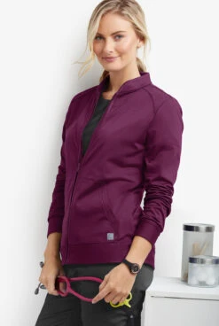 UA Butter-Soft STRETCH Women's 2-Pocket Technical Knit Zip Front Scrub Jacket -Cherokee Shop KN482 WINE 6 S