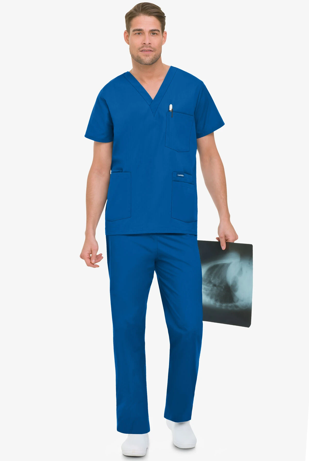 Landau Men's 5-Pocket STRETCH V-Neck Scrub Top 2 Landau Men's 5-Pocket STRETCH V-Neck Scrub Top - Image 2