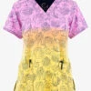 Maevn Morning Sunrise Floral Women's 3-Pocket STRETCH V-Neck Print Scrub Top