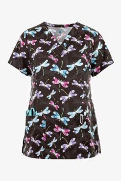 UA Exclusive Maevn Dragonflies Flying Light Women's 3-Pocket V-Neck Print Scrub Top