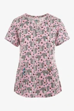 UA Exclusive Maevn Nuts For You Squirrels Women's 3-Pocket V-Neck Print Scrub Top