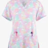 Maevn Funny Bunnies Women's Tie Dye 3-Pocket STRETCH V-Neck Print Scrub Top