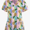 Maevn Mad About Pineapples Women's 3-Pocket STRETCH V-Neck Print Scrub Top