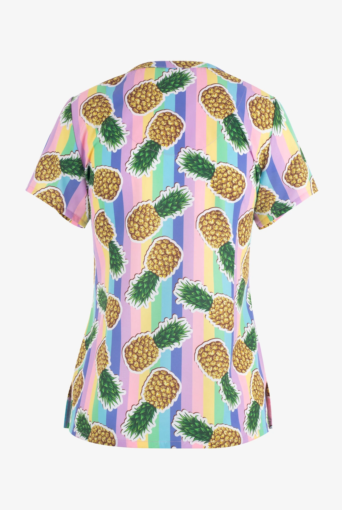 Maevn Mad About Pineapples Women's 3-Pocket STRETCH V-Neck Print Scrub Top 2 Maevn Mad About Pineapples Women's 3-Pocket STRETCH V-Neck Print Scrub Top - Image 2